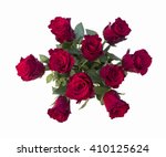Ten Red Roses On Isolated White ...