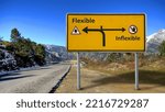 Small photo of Street Sign the Direction Way to Flexible versus Inflexible