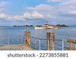 Small photo of Beautiful view from the landing stage, Prien am Chiemsee on an excursion boat, in Bavaria, Germany.
