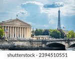 Small photo of Paris, France - June 25, 2023 : Assemblee Nationale building on the quays of the river Seine and Eiffel Tower in Paris, France
