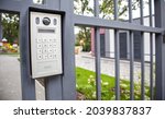 Video intercom on the gate at the entrance to the residential area. Electronic intercom to a private area. closed residential yard