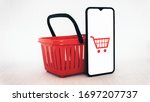 smartphone and red shopping... | Shutterstock . vector #1697207737