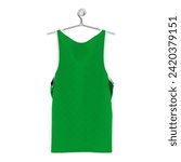 Small photo of Give a boost to your designing activity by using this Back View Stylish Tank Top Mockup In Simply Green ColorOn Hanger.