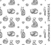 Pattern With Cats  Paws And...