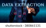 Small photo of Forensics expert is pushing DATA EXTRACTION onscreen. Business metaphor and security technology concept. Three unlocked padlock icons do light up in red signifying recovery of evidentiary data.