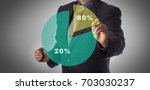 Small photo of Unrecognizable manager with marker in hand approaching virtual pie chart illustrating the Pareto principle. Business concept for 80 - 20 rule, law of the vital few and principle of factor sparsity.