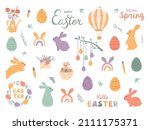 Set Cute Easter Eggs  Rabbits...