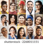 Small photo of Portrait collage of people of different ethnicities, different ages and genders, Latin American ethnic diversity concept.