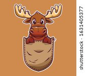 Cute Cartoon Moose In A Pocket