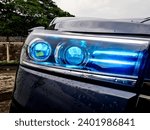 car headlights, lights with a blue LED projector system and slim frame DRLs, modifications to modern car headlights