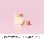 3d Gold Coins Stack On Pink...