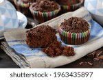 Double chocolate muffins with chocolate chips and chocolate streusel