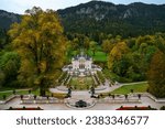 Small photo of Royal medieval castle Linderhof in autumn on Alps background in vicinity of Munich, Bavaria, Germany, Europe