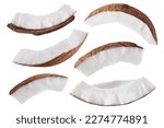 Small photo of Slice of coconut isolated on white background. Collection