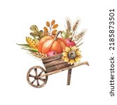 Wooden Cart With Autumn Leaves  ...