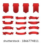 red ribbons  label set  shiny... | Shutterstock . vector #1866774811