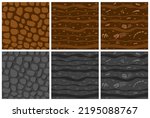 Ground texture. Dirt and stones. Cartoon earth. Game floor. Brown land. Gray soil layers with fossil skeleton bones. Street paving. Landscaping elements set. Vector seamless pattern
