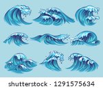 hand drawn ocean waves. sketch... | Shutterstock .eps vector #1291575634