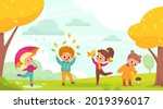 autumn park walking. happy kids ... | Shutterstock .eps vector #2019396017