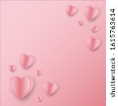pink hearts on a pastel pink... | Shutterstock .eps vector #1615763614