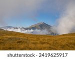 Majestic Mountain Hiking, Explore Mountain Landscape, Clouds Forming at Elevation in Monti Sibillini National Park
