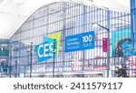 Small photo of Las Vegas, NV 1-10-2024: Convention Center West Hall (new wing) during CES2024. As indicated on banner, it is the 100th anniversary of CTA which organizes CES. Building name above main entrance doors.
