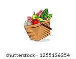 basket food garlic  paprika ... | Shutterstock .eps vector #1255136254