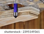 Small photo of Wood router flush trim bit with double bearing. Template routing technic straight cut. Cam follower wood router bit for template. Woodworking cutting tool template trim wood router cutter.