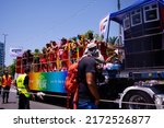 Small photo of Tel Aviv, Israel june 10.2022 Pride month gay parade in tel aviv. Happy people in the crowd. Tolerance to homosexuality love liberalism. Freedom and equality. lifestyle reportage platform, kitsch