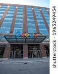 Small photo of Chicago, IL April 2, 2021, Google Chicago Fulton Market Headquarters sign on front entrance of building. Exterior view of a Google headquarters building. Google is specializing in Internet services