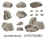 Rock stone big set cartoon. Stones and rocks in isometric 3d flat style. Set of different boulders. Cobblestones of various shapes. Vector Illustration eps 10.