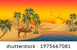 oasis in the desert dunes. flat ... | Shutterstock .eps vector #1975667081