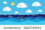 blue sea with dolphins and... | Shutterstock .eps vector #1863765691
