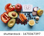 Small photo of The best foods for kidneys health. Healthy food helps boost kidney function while preventing further damage. Kidney diet or renal diet and foods for chronic kidney disease. Concept of healthy eating.