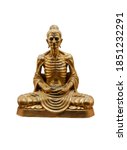 Small photo of Buddha Image isolated on white background with clipping path. His right hand overlaps the left hand. Meditating saw the body so thin that the bones and tendons emerged. Practising asceticism.