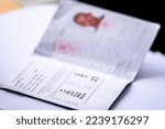 Small photo of A close-up of international driving licence. Translation: "Surname, Name, Place of birth, Date of birth, Address, Driving license categories".