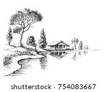 river bank panorama. nature... | Shutterstock .eps vector #754083667