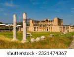 Small photo of Ancient City Sardes (Sardis) Ancient City with gymnasium and synagogue ruins and columns in Manisa.