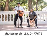 Small photo of Street band performing at the street. Musicians palying guitar and flamenco box