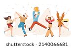 flat happy young winners with... | Shutterstock .eps vector #2140066681