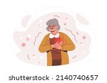 flat old woman feel sharp chest ... | Shutterstock .eps vector #2140740657
