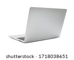 Back view of Open laptop computer. Modern thin edge slim design. mockup and gray metal aluminum material body isolated on white background with clipping path.