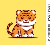 cute tiger sitting cartoon... | Shutterstock .eps vector #1921414397
