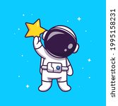 Cute Astronaut Holding Star...