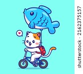 cute cat riding bicycle with... | Shutterstock .eps vector #2162375157