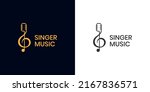 vector design treble clef music with microphone logo element for Sound recording studio, vocal course, composer, singer karaoke music logo design