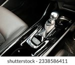Car interior. Black leather interior of the car. Details of the interior of the car.
