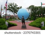 Small photo of Wellesley, Massachusetts, USA - June 3, 2023: Statue of Roger Babson at Kerry Murphy Healey Park, located at the Babson College campus