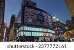 Small photo of New York, New York, USA - October 12, 2023: Israeli flag projected on the exterior of One Herald Square in solidarity with Israel after the October 7th attacks
