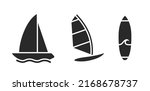 summer water beach sports. windsurfing, surfing and yacht icons. sea vacation symbols. isolated vector image for tourism design